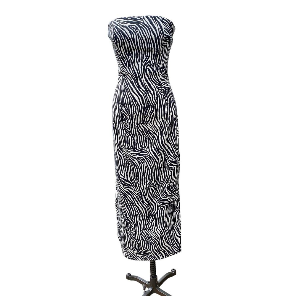 Vintage Y2k "Jessica McClintock For Gunne Sax" Zebra Strapless Dress, size 3